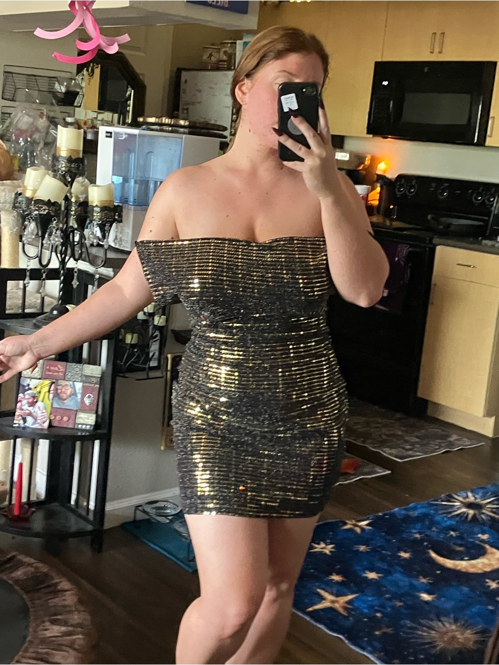 Black & Gold Sequin Halter Bodycon Dress - Picture 6 of 7